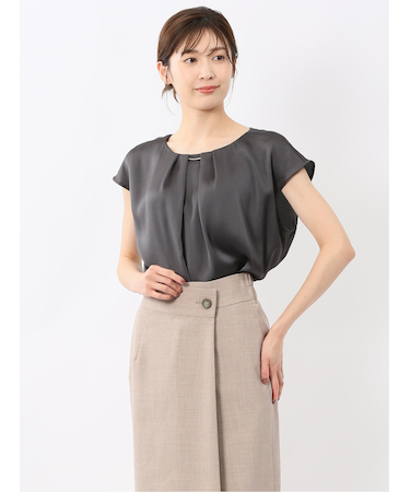 シボサテン ノースリ プルオーバーブラウス