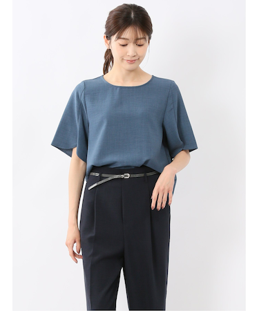 麻調合繊 プルオーバー 半袖ブラウス(セットアップ可能)