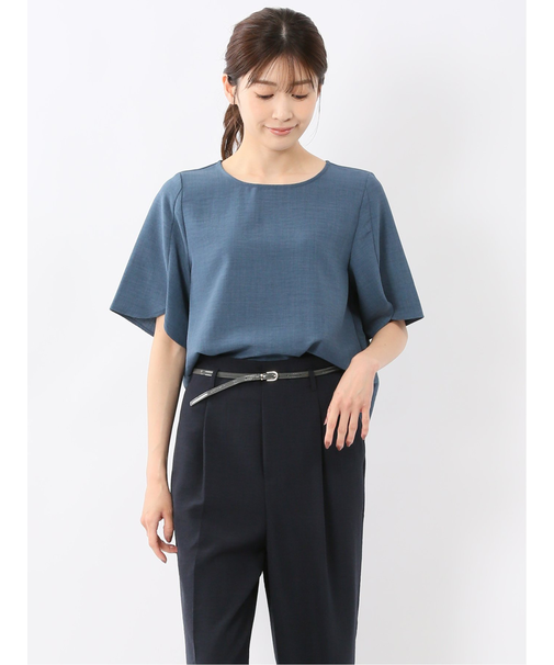 麻調合繊 プルオーバー 半袖ブラウス(セットアップ可能)