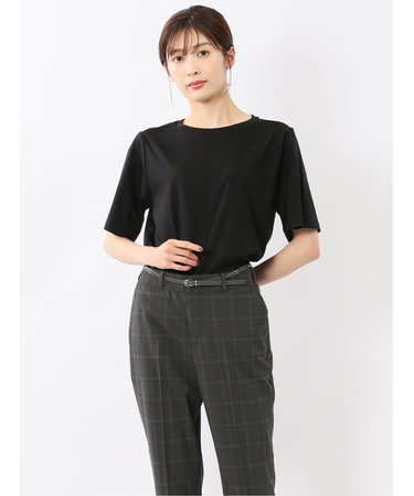 綿スムス クルーネック 袖タックTシャツ