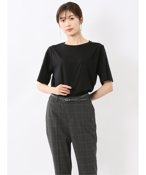 綿スムス クルーネック 袖タックTシャツ