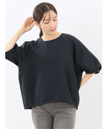 麻調合繊 コクーン半袖ブラウス