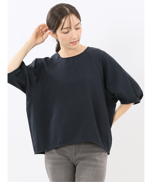 麻調合繊 コクーン半袖ブラウス