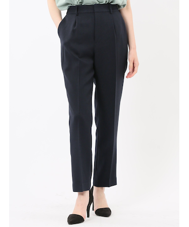 ストレッチウォッシャブル シャーク タックテーパードパンツ 紺(セットアップ可能)