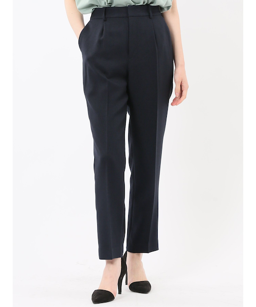 ストレッチウォッシャブル シャーク タックテーパードパンツ 紺(セットアップ可能)