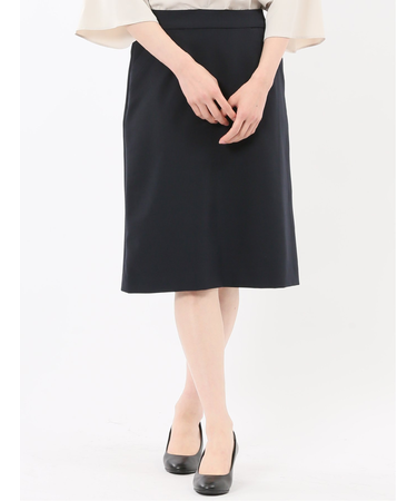 ストレッチウォッシャブル ダブルクロス Aラインスカート 紺(セットアップ可能)