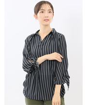 袖リボンかぶり スキッパーシャツチュニック