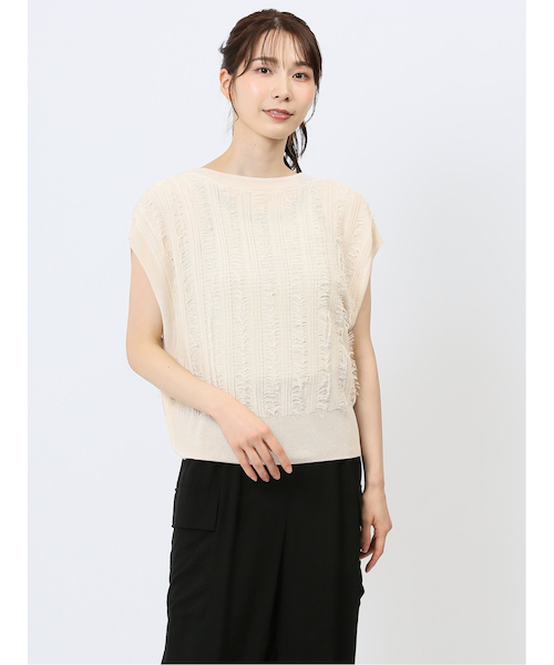【ひろちゃんさん専用】FENDI ベージュ リブ編み 半袖ニット Girly Doll ニット セーター プチハイネック半袖リブニット