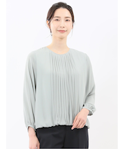 消しプリーツ 長袖プルオーバーブラウス