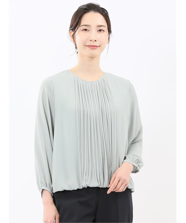 消しプリーツ 長袖プルオーバーブラウス