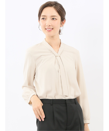 ボウタイ 長袖プルオーバーブラウス