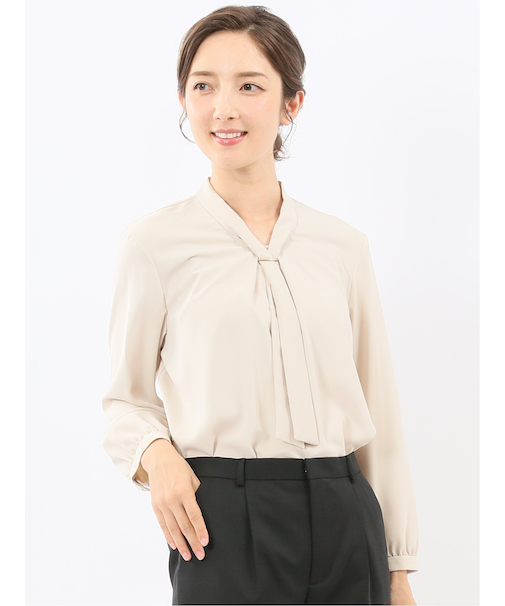 ボウタイ 長袖プルオーバーブラウス