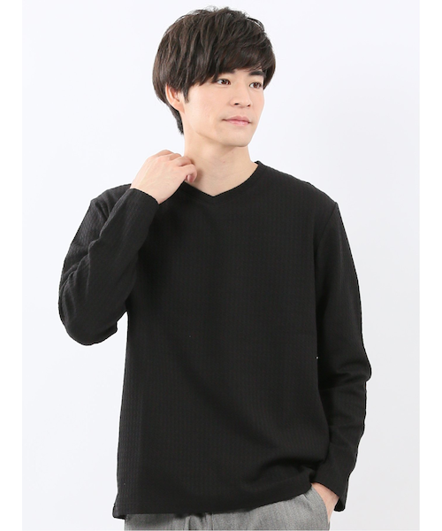 千鳥ジャガード クルーネック長袖Tシャツ｜エムエフ