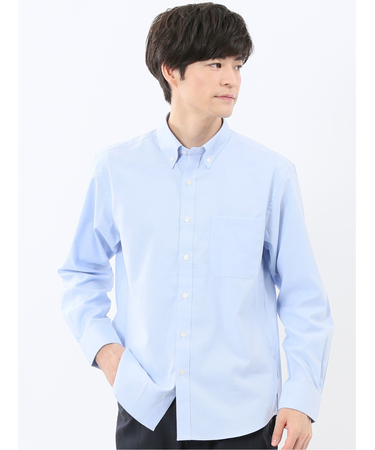 綿混オックス ボタンダウン 長袖シャツ