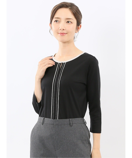 綿スムス 配色 7分袖Tシャツ