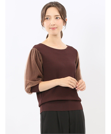 ハンドウォッシャブル 袖チュール ニットプルオーバー