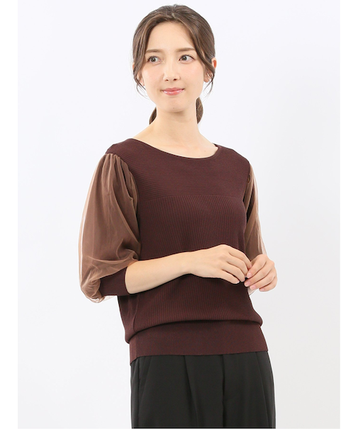 ハンドウォッシャブル 袖チュール ニットプルオーバー