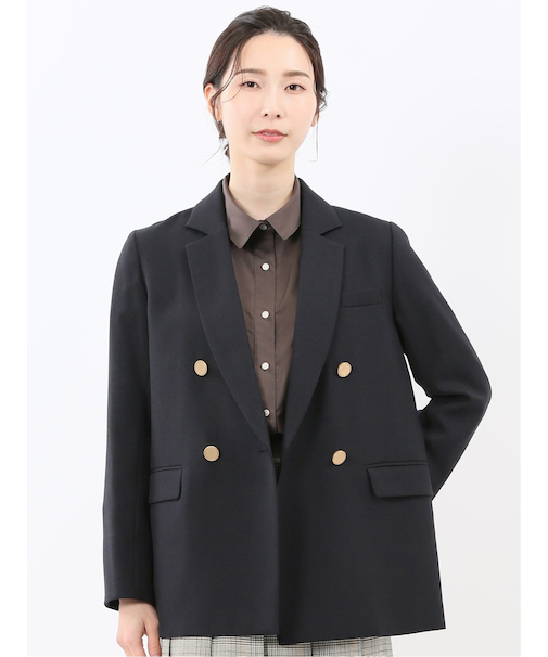 ストレッチウォッシャブル シャーク リラクシング ダブルジャケット 紺(セットアップ可能)