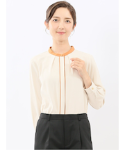 バンドカラー配色 比翼 長袖ブラウス