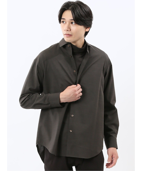 ウール混ストレッチ レギュラーカラー長袖シャツ｜エムエフ