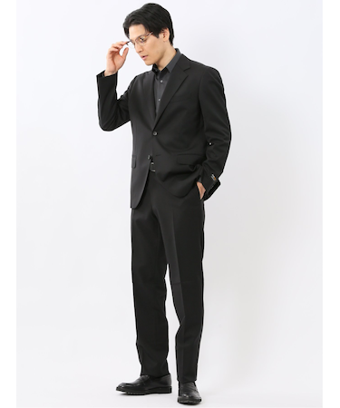 ウールナイロン レギュラーフィット 2ボタン2ピーススーツ 黒