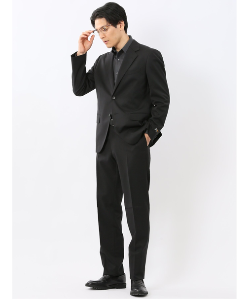 ウールナイロン レギュラーフィット 2ボタン2ピーススーツ 黒