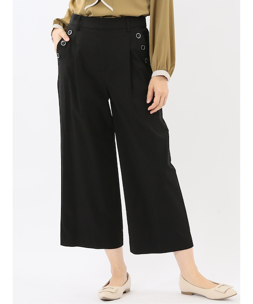 ストレッチ ボタン付き ワンタック ワイドパンツ｜エムエフ