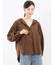 綿混ブロード ストライプ柄 シャツアウター