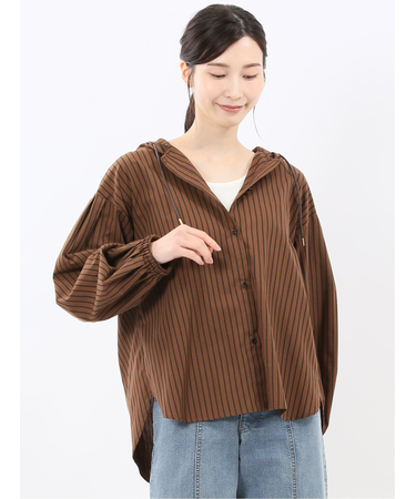 綿混ブロード ストライプ柄 シャツアウター