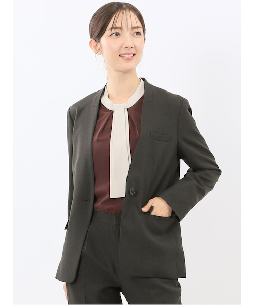 試着のみ　極美品　machatt ウール　ノーカラージャケット 洗える/UVカット/接触冷感】オックスストレッチノーカラー