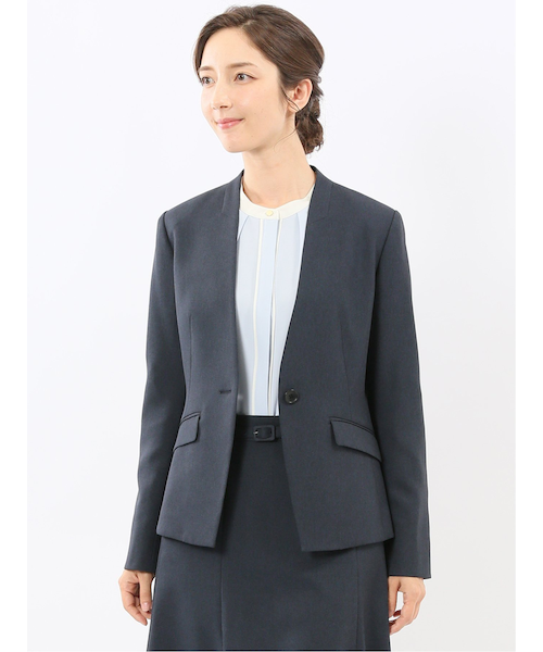 m．f．エディトリアル（m．f．editorial）/【ストレッチ ウォッシャブル】m．f．エディトリアル ウール調 ノーカラージャケット 紺 ストレッチウォッシャブル ウール調 ノーカラージャケット 紺