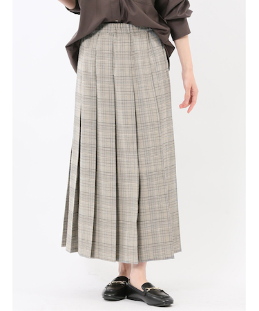 ストレッチウォッシャブル グレンチェック柄 プリーツスカート