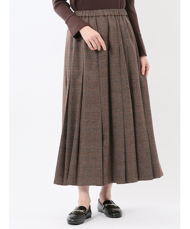 ストレッチウォッシャブル グレンチェック柄 プリーツスカート