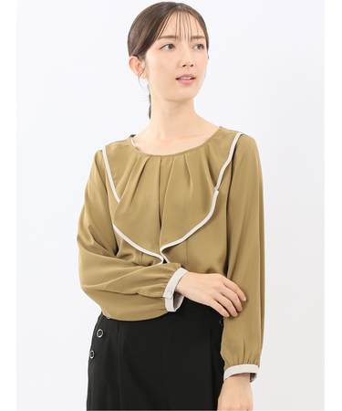 パイピングフリル 長袖プルオーバーブラウス