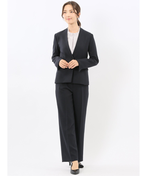 ストレッチウォッシャブル ノーカラージャケット＋セミワイドパンツ