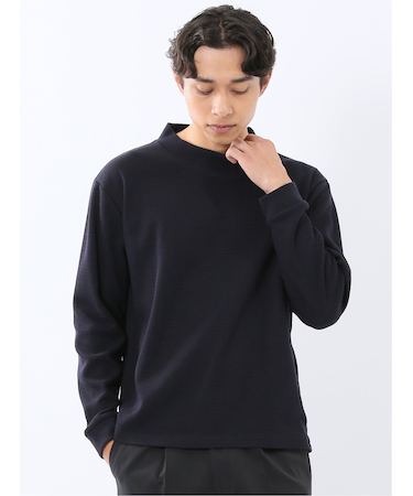 ウェーブジャガード モックネック長袖Tシャツ