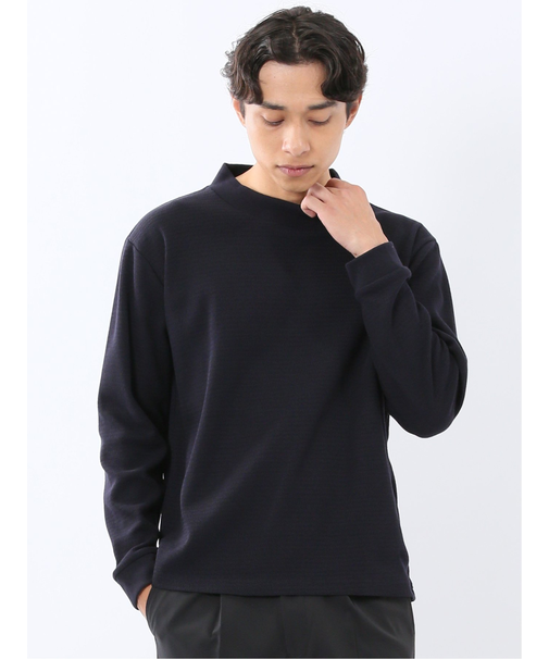 ウェーブジャガード モックネック長袖Tシャツ
