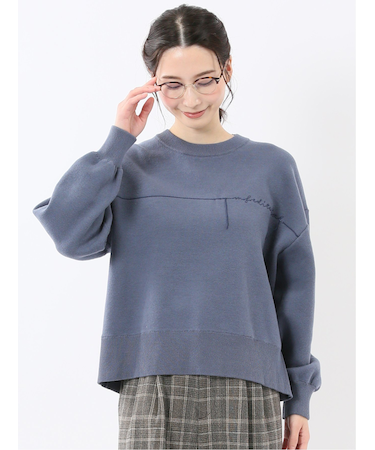 ロゴ刺繍 スエットライク ニットプルオーバー