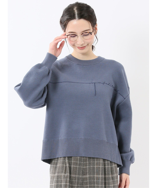 ロゴ刺繍 スエットライク ニットプルオーバー