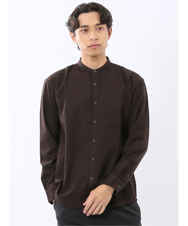 ポートブリッジ/Port Bridge ネルチェック バンドカラー長袖シャツ