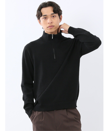 ウォッシャブル ブークレ ハーフジップニット