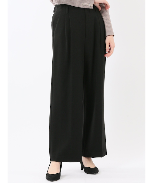 ストレッチ 両面起毛 ツータック ワイドパンツ