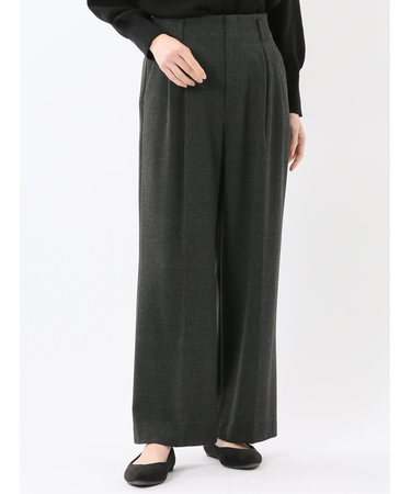 ストレッチ 両面起毛 ツータック ワイドパンツ