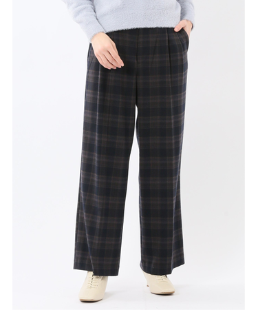 ストレッチ 両面起毛 ツータック ワイドパンツ