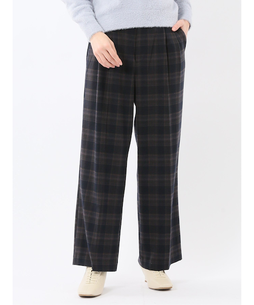 ストレッチ 両面起毛 ツータック ワイドパンツ