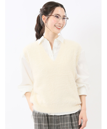 ハンドウォッシャブル フェザー Vネック ニットベスト