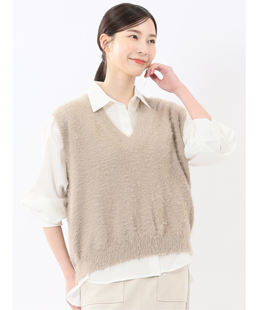 ハンドウォッシャブル フェザー Vネック ニットベスト