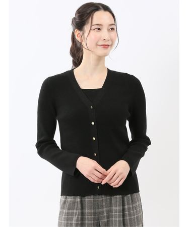 ハンドウォッシャブル ラメリブ Vネック ニットカーディガン