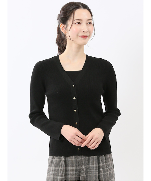 ハンドウォッシャブル ラメリブ Vネック ニットカーディガン