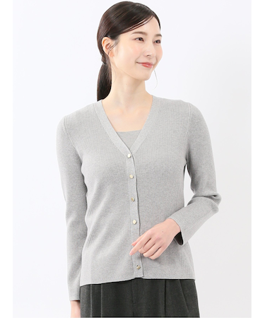 ハンドウォッシャブル ラメリブ Vネック ニットカーディガン